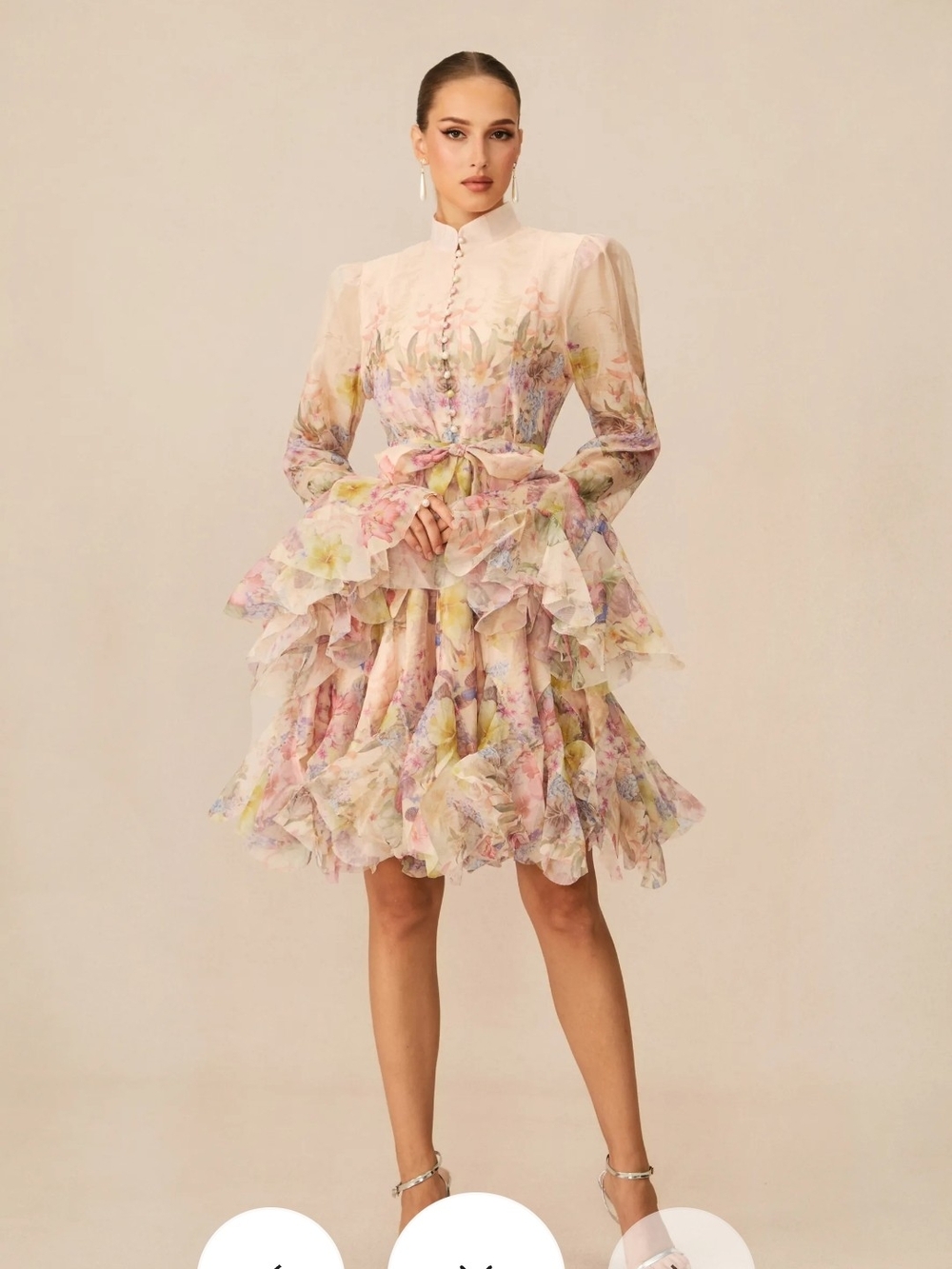 Floral Ruffle Fit-and-Flare Dress in Pastel Pink
